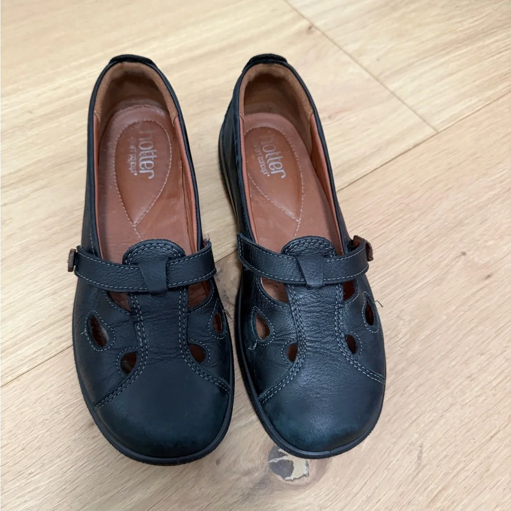 Hotter Black Leather Flats with Cutout Design UK 5 = US 7